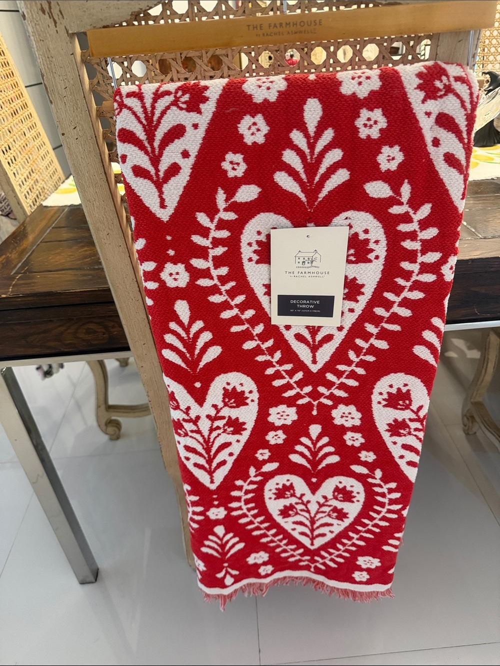 The Farmhouse Red & White Hearts & Flowers Decorative Reversible Throw Blanket